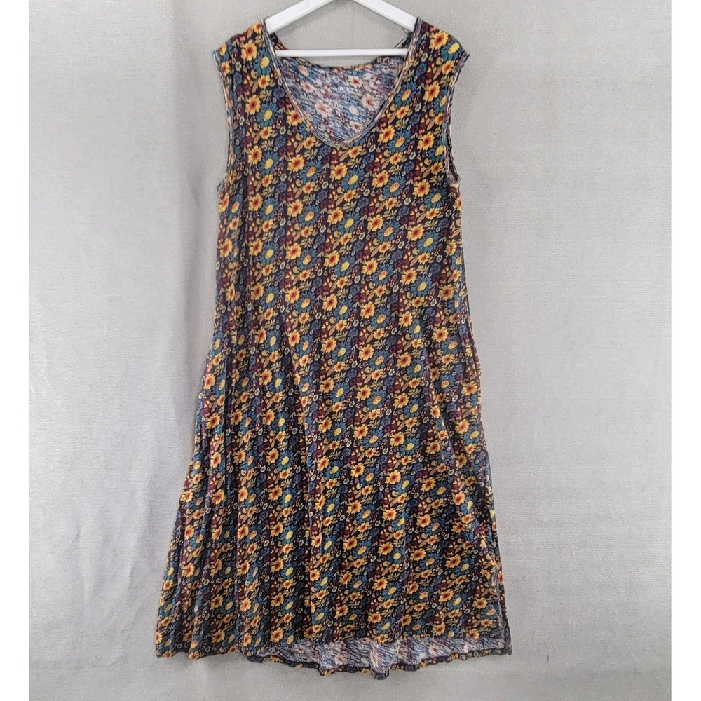 Natural Life Dress Dark Sunflower Floral Cotton Country Shift Size Medium Brown